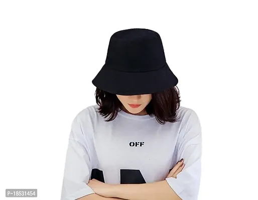 CLASSYMESSI Combo Pack of 2 Bucket Hat White Shade Black Bucket Hats for Men and Women Cotton Hats for Girls Wide Brim Floppy (White Black)-thumb2