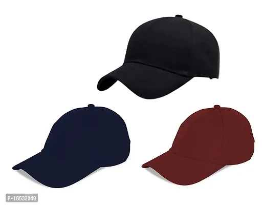 Baseball Combo Pack of 3 Caps for Mens and Womens UV- Protection Stylish Cotton Blend Caps Men for All Fashions Caps for Boys and Girls (Maroon  N.Blue  Black)