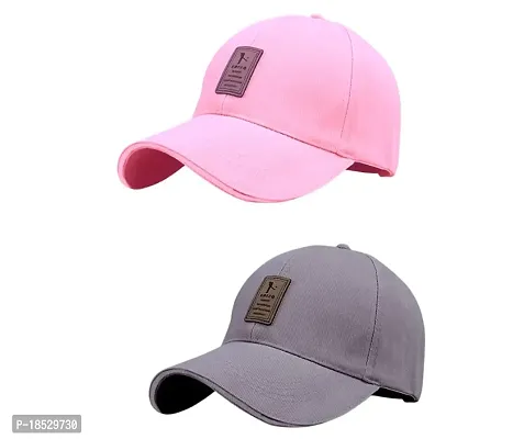 EDIKO Cap Combo Pack of 2 Cotton Cap for Men's and Women's (Pink  Grey)-thumb0