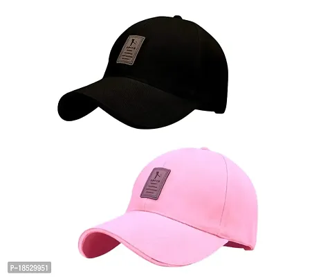 EDIKO Cap Combo Pack of 2 Cotton Cap for Men's and Women's (Black  Pink)-thumb0