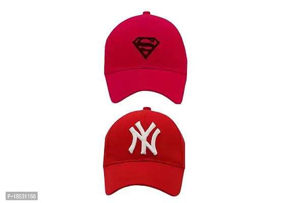 Cap Combo Pack of 2 Baseball Caps for Men and Women Stylish Unisex Cotton Blend Caps Men for All Sports Football Cricket Running Dating Love (RED (MAX) RED (NY))