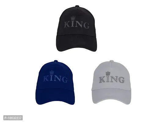 Baseball Combo Caps for Mens and Womens UV- Protect Stylish Cotton Blend King Caps Men for All Sports Caps for Boys and Girls (Black  Grey  Blue)