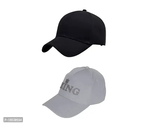 Baseball Combo Caps for Mens and Womens UV- Protection Stylish Cotton Blend King Caps Men for All Fashion Caps for Boys and Girls Use Indoor Outdoor and All Activities (King Grey  P BLK)