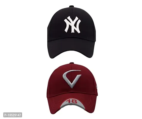 Cap for Men and Women VIRAT Cotton Blend Cap Use for Sports Cricket All Outdoor Indoor Activities (Black NY Maroon V)