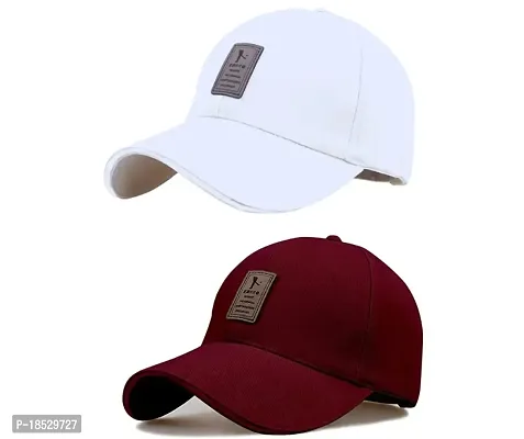 EDIKO Cap Combo Pack of 2 Cotton Cap for Men's and Women's (White  Maroon)-thumb0