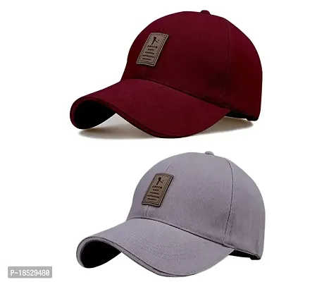 EDIKO Cap Combo Pack of 2 Cotton Cap for Men's and Women's (Maroon  Grey)