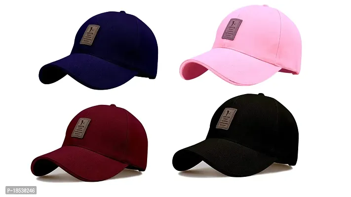 CLASSYMESSI Combo Pack of 4 Ediko Caps Fit for Mens and Womens Quick Drying Adjustable UV- Protection Cotton Cap (Black Pink Blue Maroon)