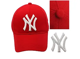 Cap Combo Pack of 2 Baseball Caps for Men and Women Stylish Unisex Cotton Blend Caps Men for All Sports Football Cricket Running (Black (AE) RED (NY))-thumb4