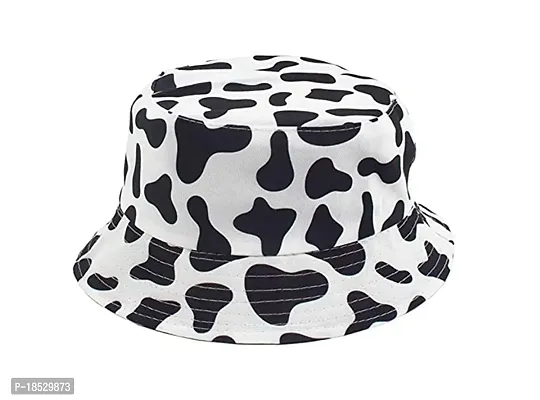 CLASSYMESSI Combo Pack of 2 Bucket Hat White Shade Black Bucket Hats for Men and Women Cotton Hats for Girls Wide Brim Floppy Summer (BlackCow Print)-thumb3