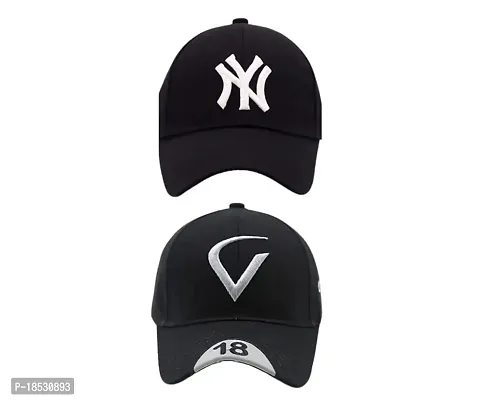 Cap for Men and Women VIRAT Cotton Blend Cap Use for Sports Cricket All Outdoor Indoor Activities (Black NY Black V)