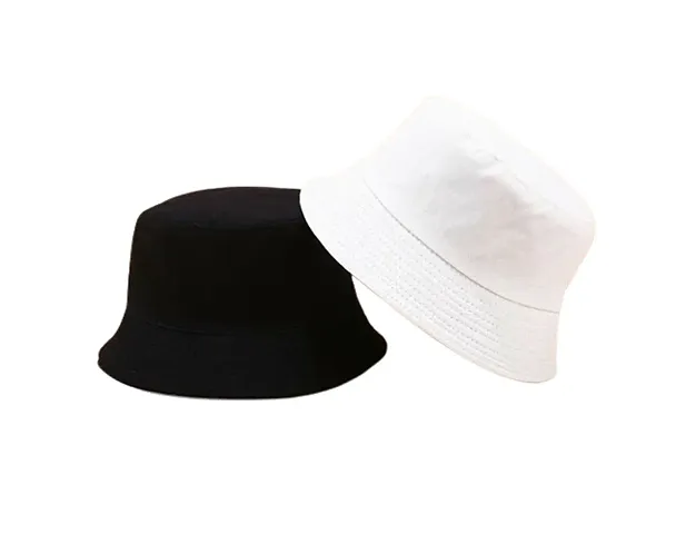 CLASSYMESSI Combo Pack of 2 Bucket Hat Shade Bucket Hats for Men and Women Hats for Girls Wide Brim Floppy (White Black)