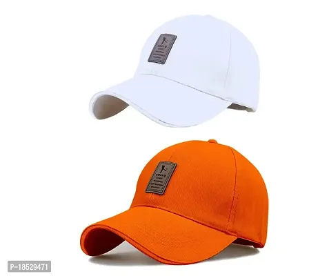 EDIKO Cap Combo Pack of 2 Cotton Cap for Men's and Women's (White  Orange)