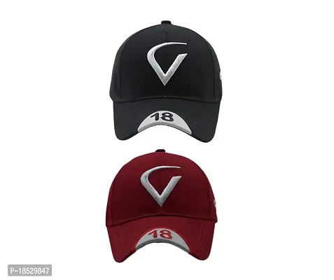 Cap for Men and Women VIRAT Cotton Blend Cap Use for Sports Cricket All Outdoor Indoor Activities (Black V Maroon V)