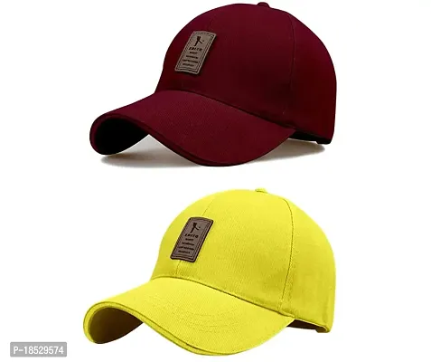 EDIKO Cap Combo Pack of 2 Cotton Cap for Men's and Women's (Maroon  Yellow)-thumb0