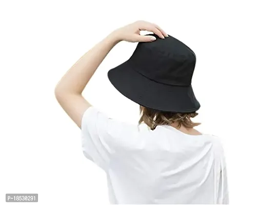 CLASSYMESSI Bucket Hat White Shade Black Bucket Hats for Men and Women Cotton Hats for Girls Wide Brim Floppy Summer Traveling Dating Gifts (Black)-thumb2