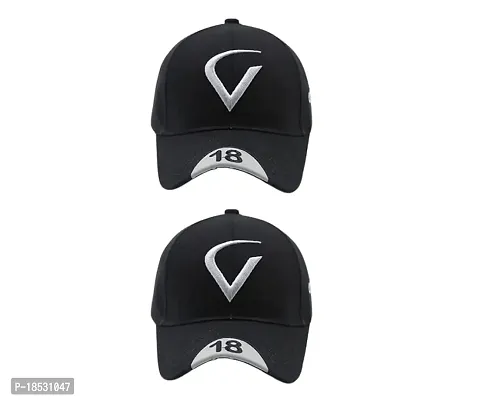 Cap for Men and Women VIRAT Cotton Blend Cap Use for Sports Cricket All Outdoor Indoor Activities (Black V Black V)