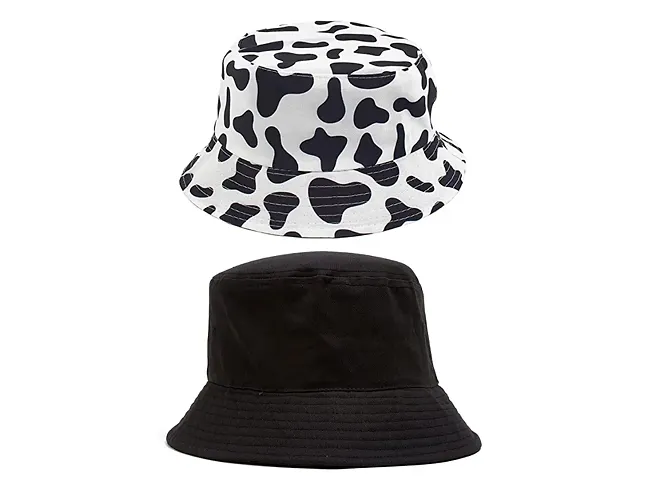 CLASSYMESSI Combo Pack of 2 Bucket Hat Shade Bucket Hats for Men and Women Hats for Girls Wide Brim Floppy Summer (BlackCow Print)