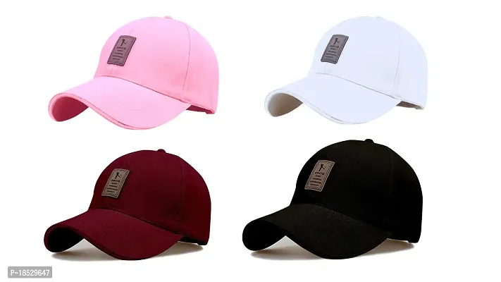 CLASSYMESSI Combo Pack of 4 Ediko Caps Fit for Mens and Womens Quick Drying Adjustable UV- Protection Cotton Cap (Black White Pink Maroon)-thumb0