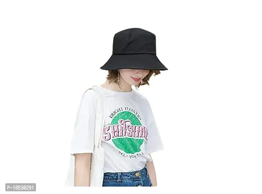 CLASSYMESSI Bucket Hat White Shade Black Bucket Hats for Men and Women Cotton Hats for Girls Wide Brim Floppy Summer Traveling Dating Gifts (Black)-thumb5
