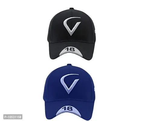 Cap for Men and Women VIRAT Cotton Blend Cap Use for Sports Cricket All Outdoor Indoor Activities (Black V Blue V)