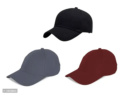 Baseball Combo Pack of 3 Caps for Mens and Womens UV- Protection Stylish Cotton Blend Caps Men for All Fashions Caps for Boys and Girls (Black  Grey  Maroon)