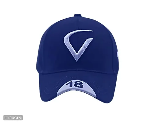 Cap for Men and Women VIRAT Cotton Blend Cap Use for Sports Cricket All Outdoor Indoor Activities (Blue V)