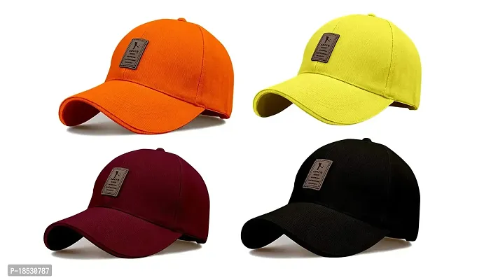 CLASSYMESSI Combo Pack of 4 Ediko Caps Fit for Mens and Womens Quick Drying Adjustable UV- Protection Cotton Cap (Black Yellow Orange Maroon)