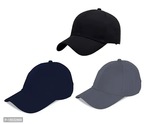 Baseball Combo Pack of 3 Caps for Mens and Womens UV- Protection Cotton Blend Caps Men for All Fashions Caps for Boys and Girls (N.Blue  Black  Grey)