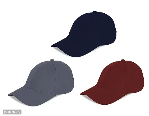 Baseball Combo Pack of 3 Caps for Mens and Womens UV- Protection Stylish Cotton Blend Caps Men for All Fashions Caps for Boys and Girls (Grey  Maroon  N. Blue)-thumb0