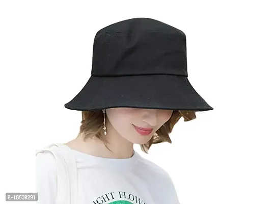 CLASSYMESSI Bucket Hat White Shade Black Bucket Hats for Men and Women Cotton Hats for Girls Wide Brim Floppy Summer Traveling Dating Gifts (Black)-thumb0
