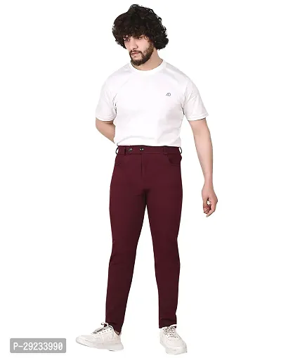 Men's Solid Cotton Blend Maroon Trouser Pants, Comfortable Regular fit Trouser, Formal Trouser