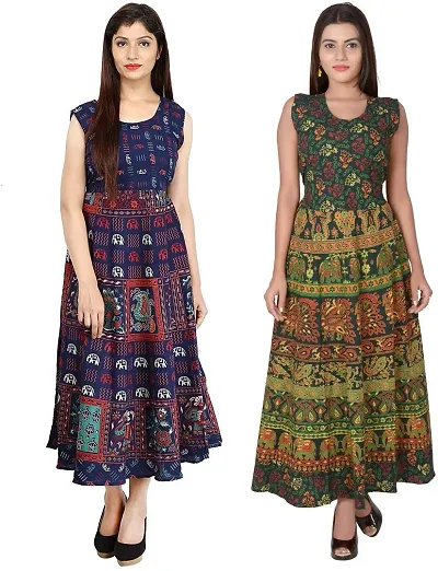 Designer Jaipuri Midi Gown Kurta Pack of 2