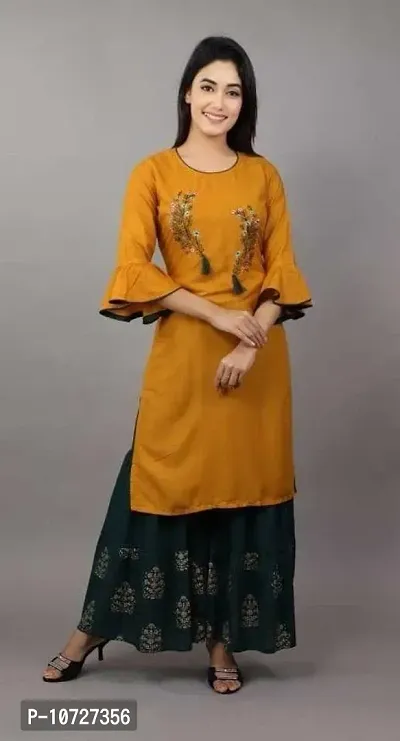 Trendy Women Rayon Kurta with pant Set-thumb0