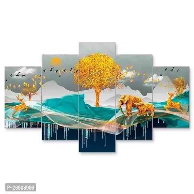 VAIBHAV Craft. Set of Five Framed Wall Painting for Home Decoration , Paintings for Living room , Bedroom , Big Size 3D Scenery ( 17 X 30 INCH-thumb0