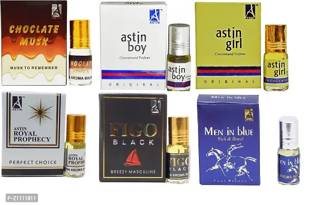 Zinta Attar Combo Astin Boy.Astin Girl.Choclate.Royal Profaci.Figo Black.Men In Blue (Pack Of 6) Long Listing