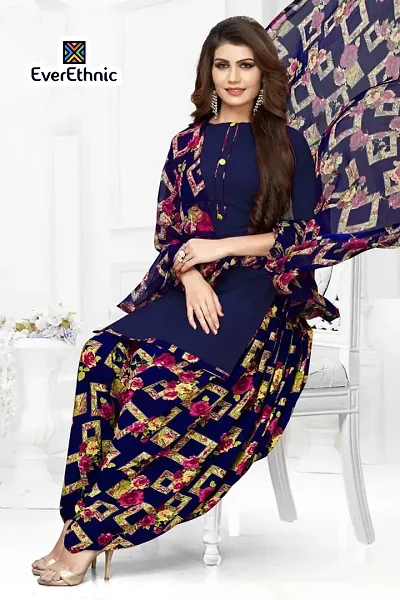 Glamours Printed Crepe Dress Material With Dupatta