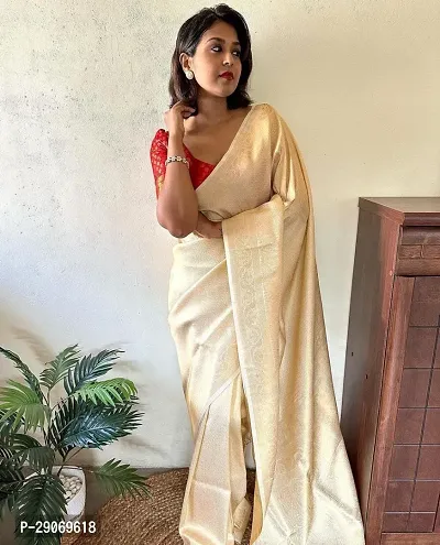 Stylish Kosa Silk Cream Saree With Blouse Piece For Women-thumb0