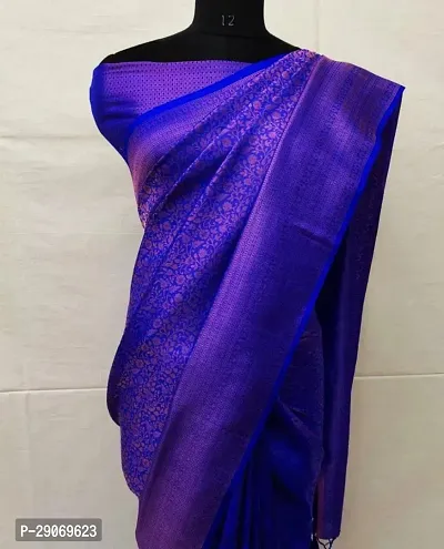 Stylish Kosa Silk Blue Saree With Blouse Piece For Women-thumb0