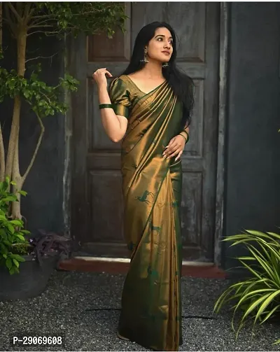 Stylish Kosa Silk Green Saree With Blouse Piece For Women-thumb0