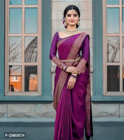 Stylish Kosa Silk Purple Saree With Blouse Piece For Women-thumb0