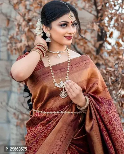 Stylish Kosa Silk Maroon Saree With Blouse Piece For Women