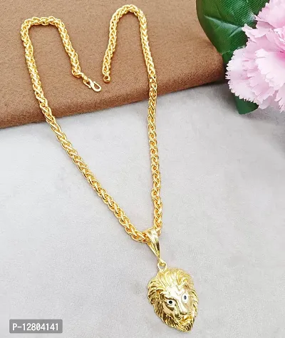 JIPPA Pendant Lion Locket Chain Gold Plated Rich Look Long Size Daily Use Jewelry for Men, Boys -100167-thumb5