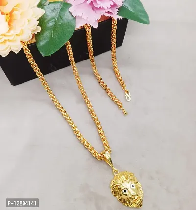 JIPPA Pendant Lion Locket Chain Gold Plated Rich Look Long Size Daily Use Jewelry for Men, Boys -100167-thumb2