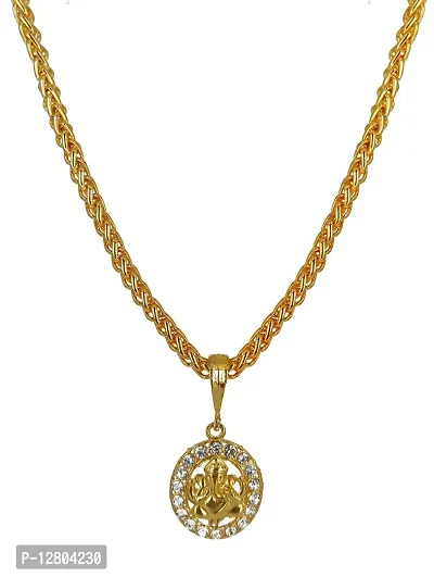 JIPPA Pendant Ganesh Ji Locket Chain Gold Plated Rich Look Long Size Daily Use Jewelry for Men, Boys -100369