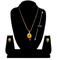 JIPPA NON ADJUSTABLE GOLD PLATED MEENA KARI PENDANT SET WITH 18""INCH CHAIN AND EYERINGS-100405-thumb2