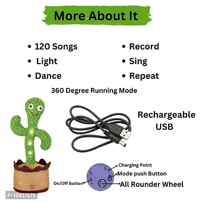 Dancing Cactus Talking Plush Toy with Singing  Recording Function - Repeat What You Say - Pack of 1, Rechargeable Cable Included-thumb2