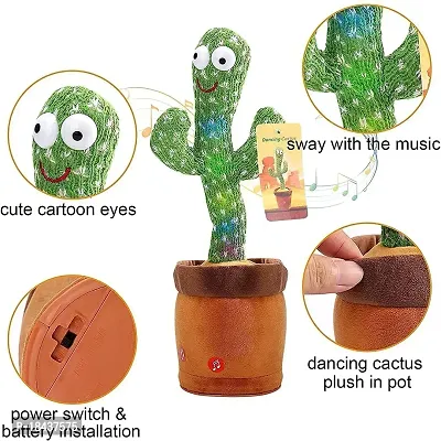 Dancing Cactus Talking Plush Toy with Singing  Recording Function - Repeat What You Say - Pack of 1, Rechargeable Cable Included-thumb3