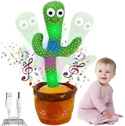 SUPER TOY Dancing Cactus Talking Plush Toy with Singing  Recording Function - Repeat What You Say - Pack of 1, Rechargeable Cable Included-thumb0