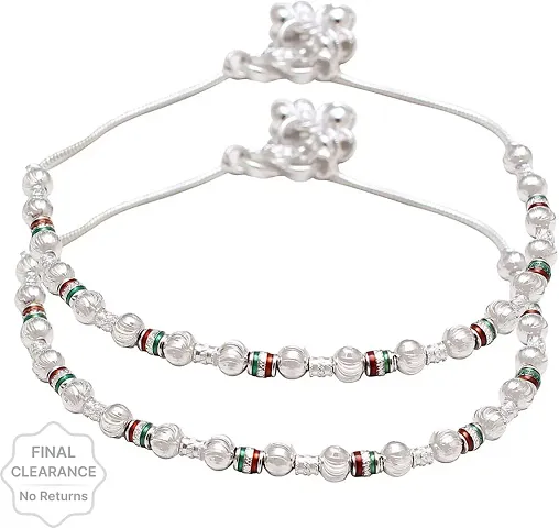 Elegant Stone Studded Adjustable Silver Anklets