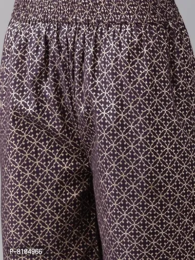 Amazon Brand - Anarva Women's Cotton Straight Knee Length Kurta | Gold Print Sharara Set (Purple) (AMSKD0008PURPLE)-thumb4